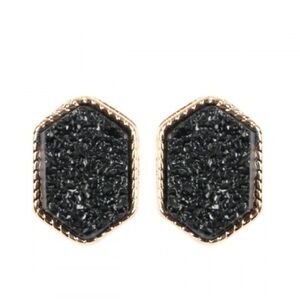 2/$15 - Gold/Black Druzy Hexagon Post Earring